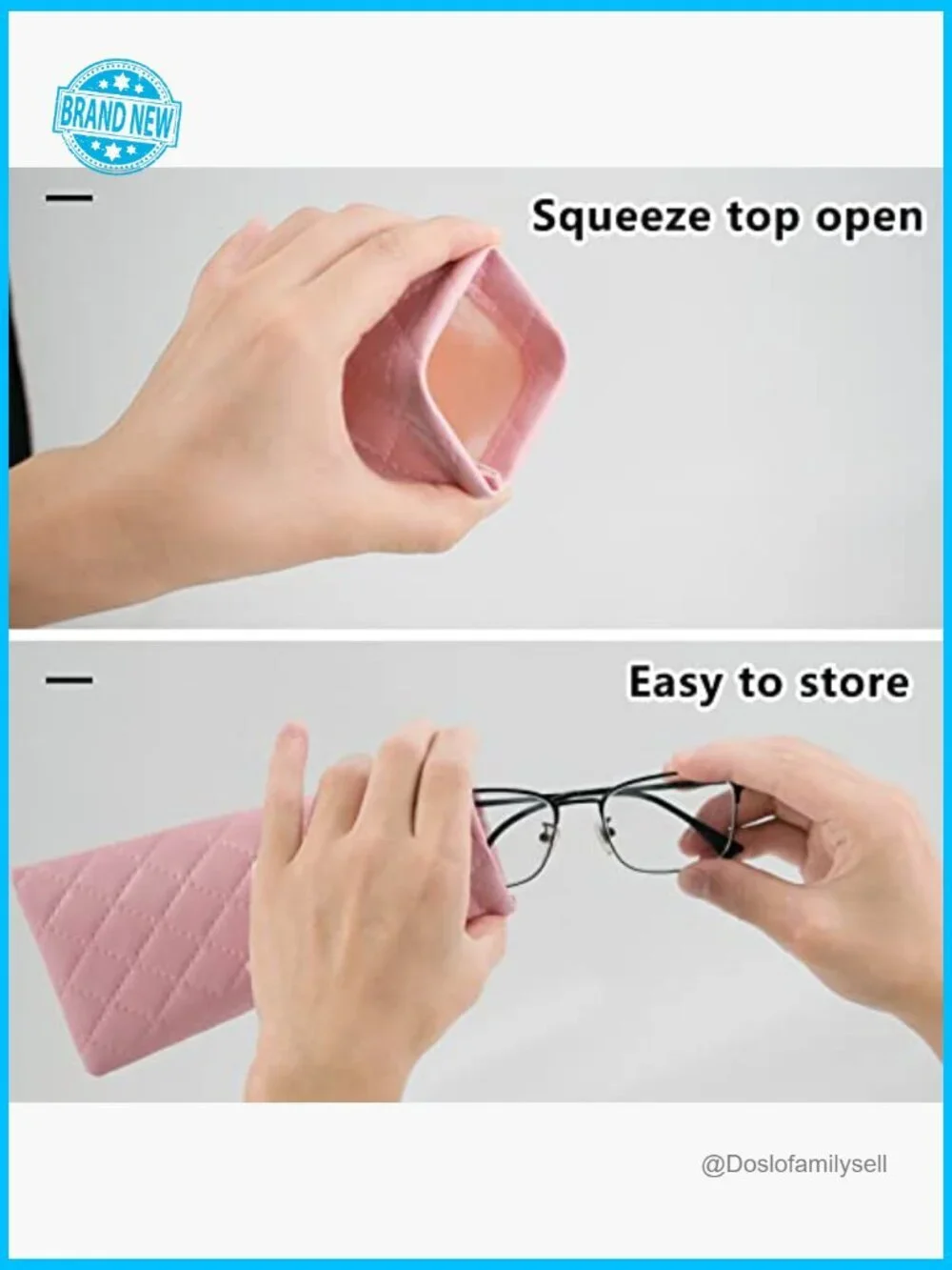 Soft Leather Squeeze Top Eyeglass Case Set with Cleaning Cloth Portable Pouch